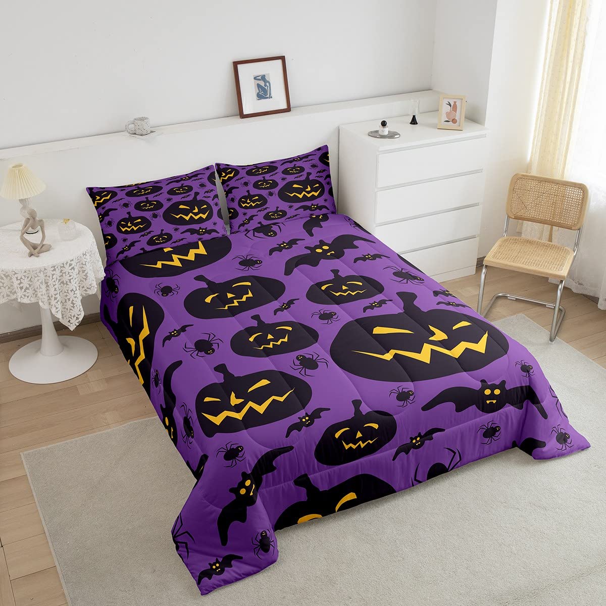 Set piumino per Halloween set di biancheria da letto a tema Halloween, traspirante, con inserto piumone/trapunta, decorazione per la camera da letto 230x220cm