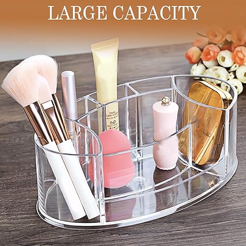 Miniatura 3 de Milnnie Organizador de maquillaje acrílico, soporte compacto de cosméticos de 9 x 5 pulgadas con almacenamiento de pinceles y lápiz labial, vitrina