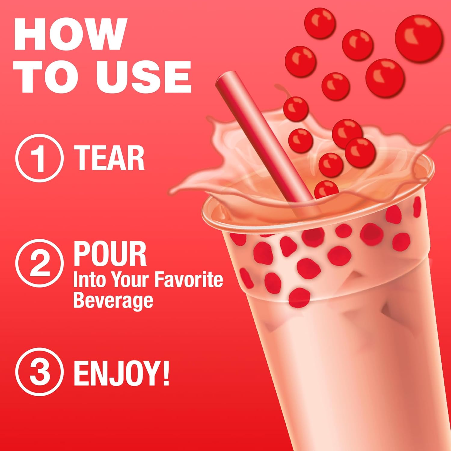 BobaVida Cherry Slush Boba Pearls - Popping Boba for Drinks, Desserts & Food Toppings - Non-GMO Fruit Boba Pearls - 3oz Each, 10 Boba Packets with Straws