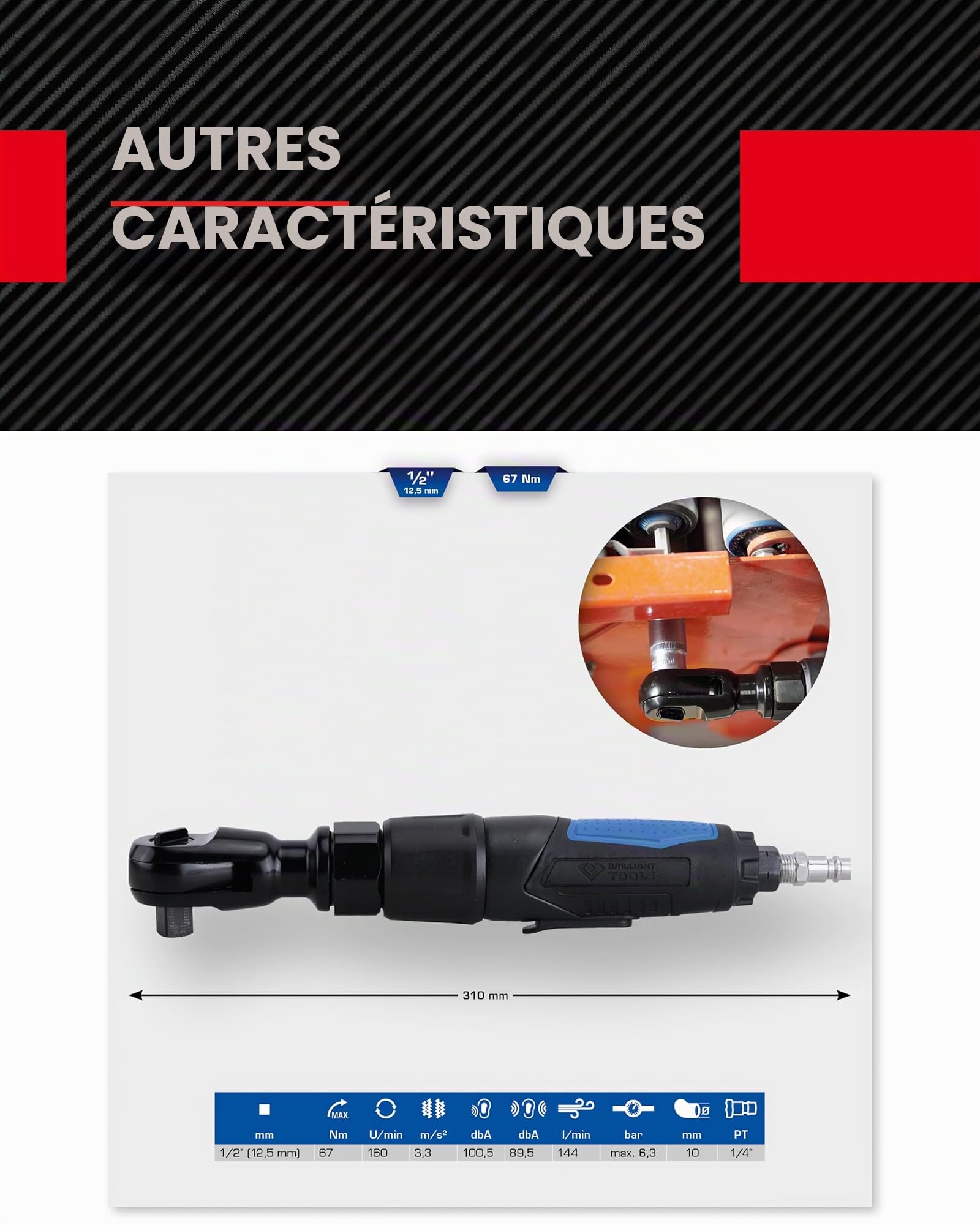 BRILLIANT TOOLS BT160600 Clé à rochet pneumatique [Powered by KS TOOLS]