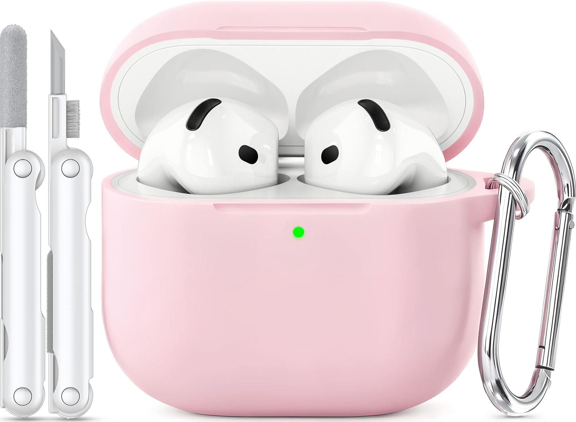 for AirPods 4 Case Cover (2024), Soft Silicone Protection Case, with Clean Kit & Keychain - [Support Wireless Charging] - (for AirPods 4 Case, 1A-L-Light Pink)