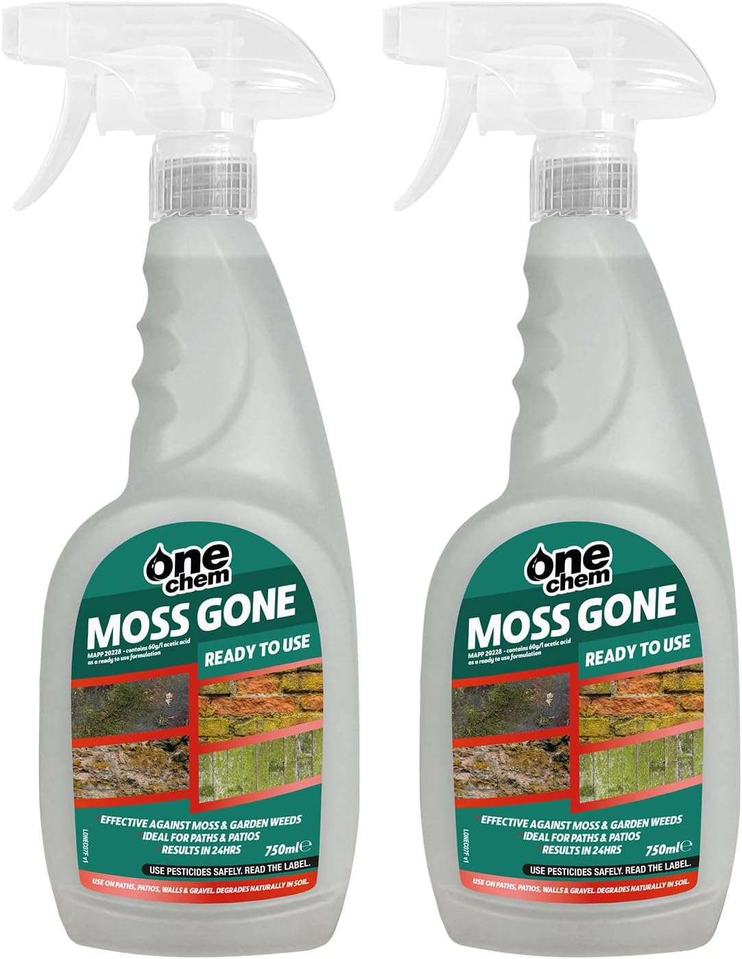 Moss Gone Moss Killer, 2 x 750 ml, For Paths, Patios, Roofs, Walls, Tarmac, Gravel