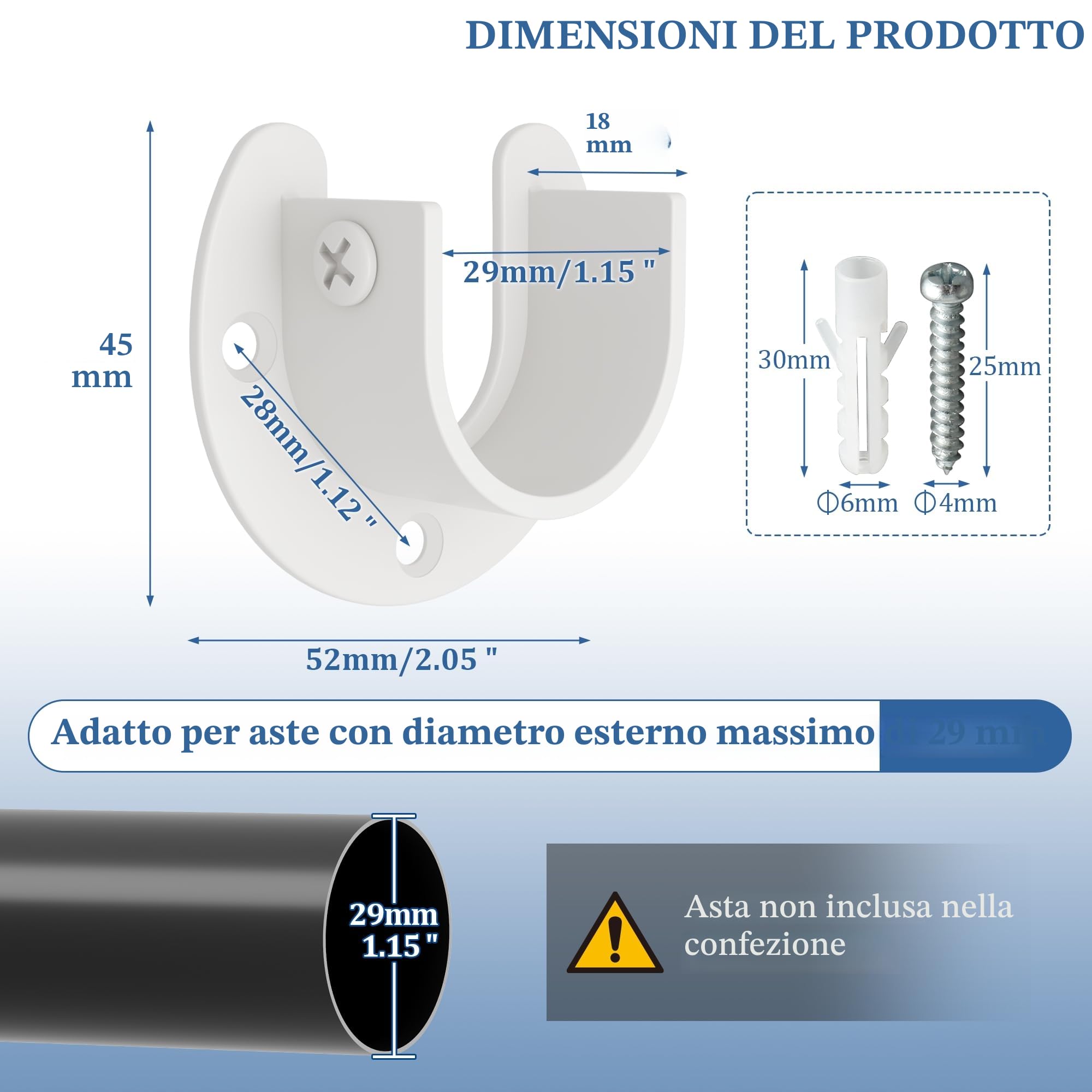 SAYAYO Bastone per Tende da Soffitto Acciaio Inox Supporto Bianco 28mm 2 Pezzi