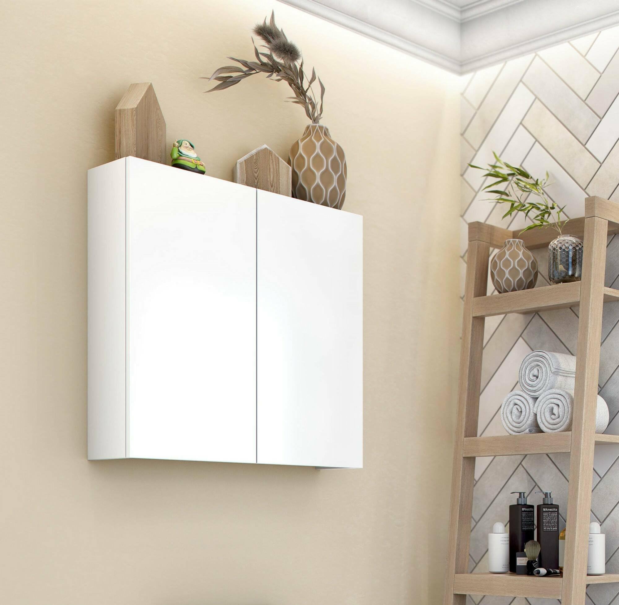 Dmora - Armoire Murale Connell, Armoire Suspendue, Etagère Murale, Armoire auxiliaire multifonctionnelle, 60x16 h60 cm, Blanc Brillant