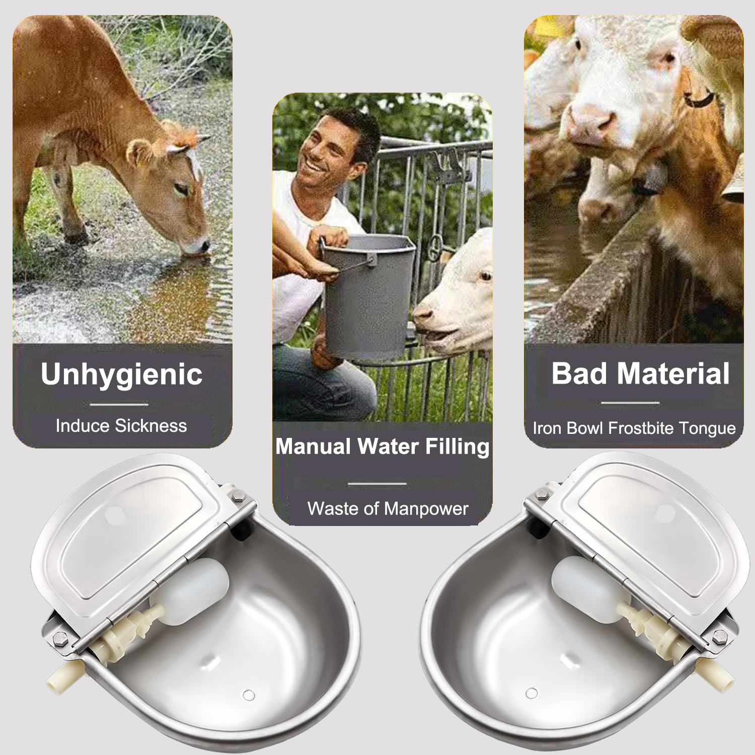 Dispensador automático de cuenco de agua para perro, acero inoxidable 304, para exteriores, cuenco automático de agua potable para animales, aves de corral, kit de cuenco de agua potable para ganado