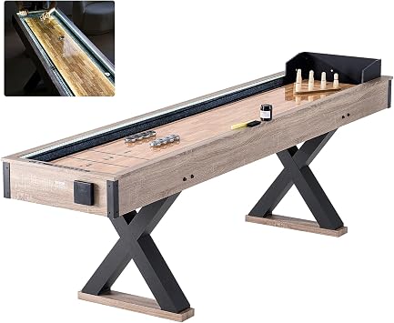 VEVOR Shuffleboard Table ، 9 أقدام LED Light Up Shuffleboard for Family Game Room ، 2 in 1 Shuffleboard and Bowling Combo Game Set ، مع ساحة لعب مقاومة للخدش ، أرجل ، 8 كرات ، مجموعة بولينج ، شمع ، فرشاة