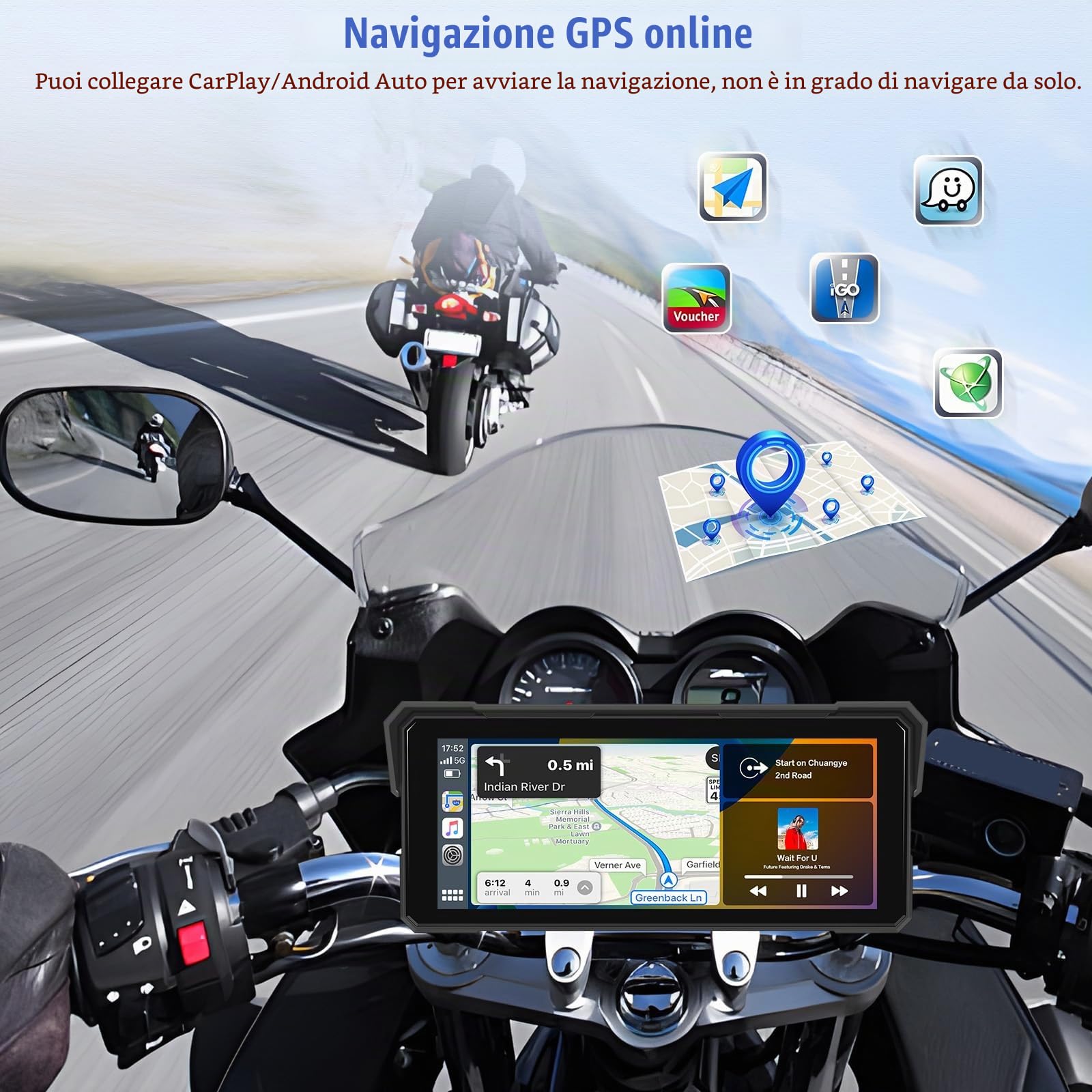 [2025] CAMECHO Senza Fili Carplay 8.1 Pollice Moto Schermata con Android Auto IP68 impermeabile, Touchscreen Navigatore con Bluetooth Airplay Android Cast EQ Suono Ampia Adattabilità +1600 * 600 HD