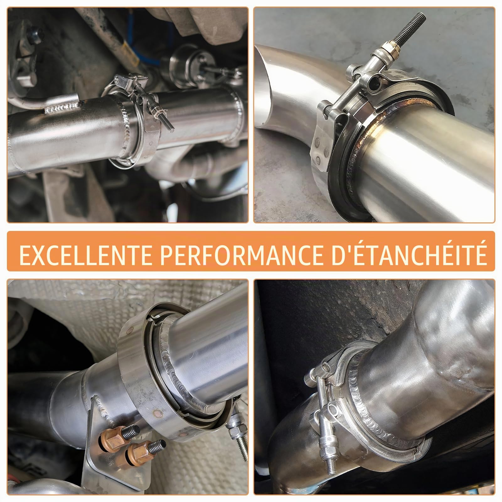 Collier V-Band + Flasques Ø 63,5 mm (2,5'') Kit complet en Acier Inoxydable 304 Collier de fixation rapide pour échappement et turbo avec anneaux centrage et collier pour tuyau turbo (Argenté)