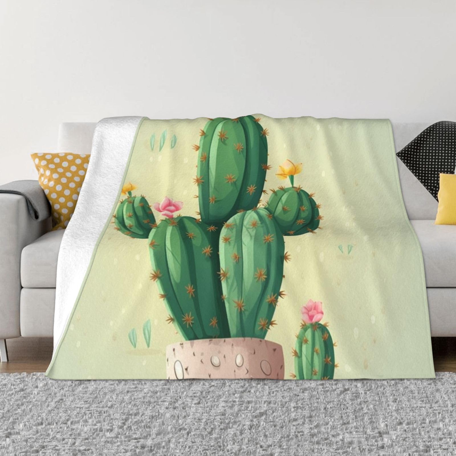 Fodpand Black Cute Cactus Flannel Blanket 50"X40" - Ultra-Soft Lightweight Throw Blanket For Bed, Sofa, And Couch - Luxury Air Conditioning Blankets - Cozy Warm Blankets For All Seasons