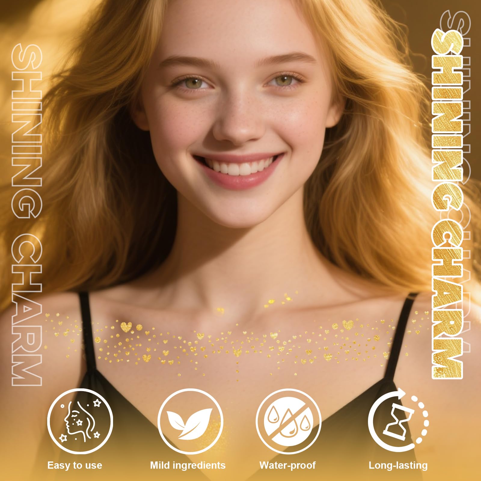 Prreal 6PCS Body Glitter Temporary Tattoos,Metallic Collarbone Fake Tattoo Stickers,Waterproof Gold Sparkle Tattoos,Women Festival Accessories for Carnival and Parties,6 patterns - Image 2