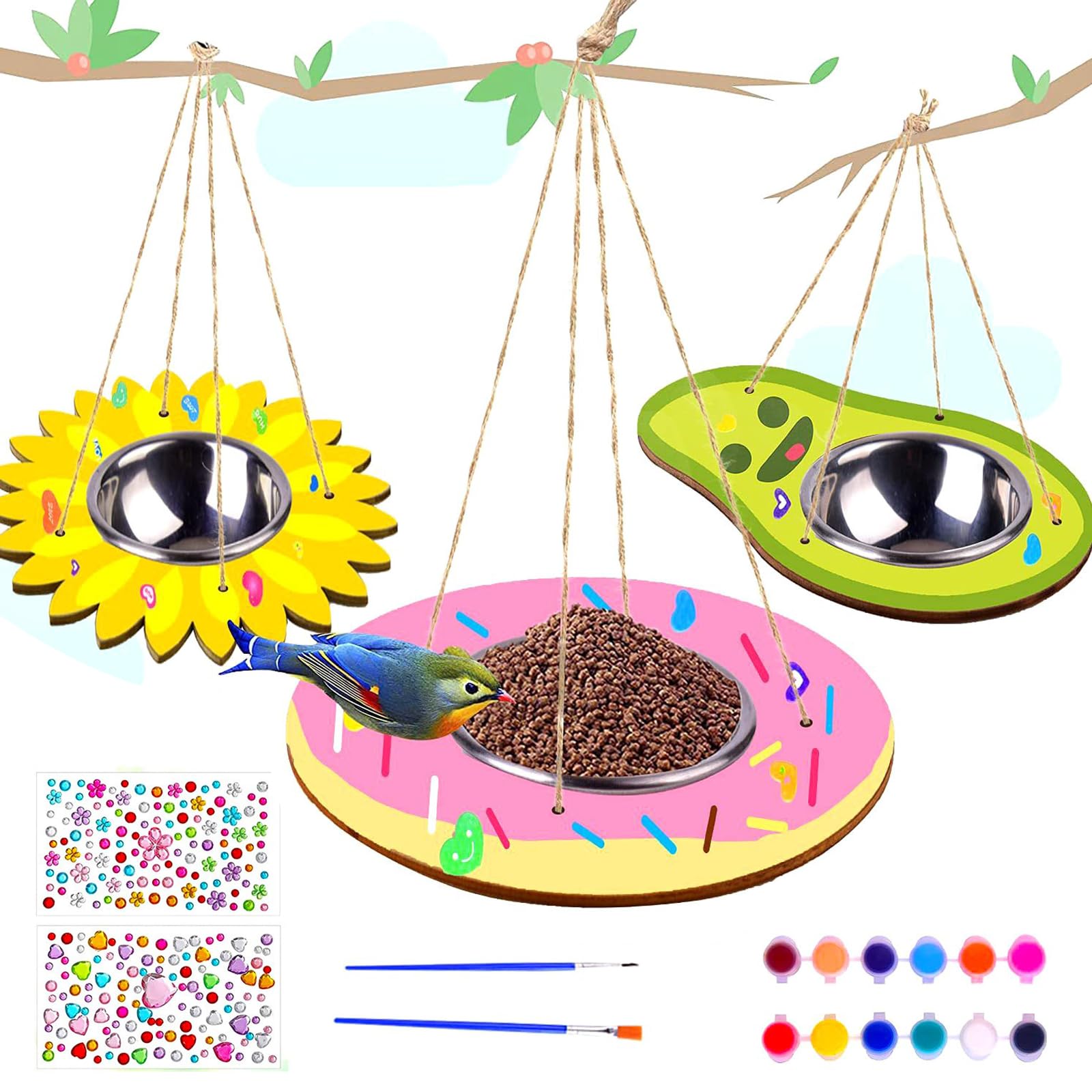 3 Piezas Comedero Colgante para Pájaros Exterior Kits de Artesanías para Niños Que Cuelgan Aves Alimentador Artesanías Suite Aves de Madera Alimentadores Aves para jardín pájaros Silvestres