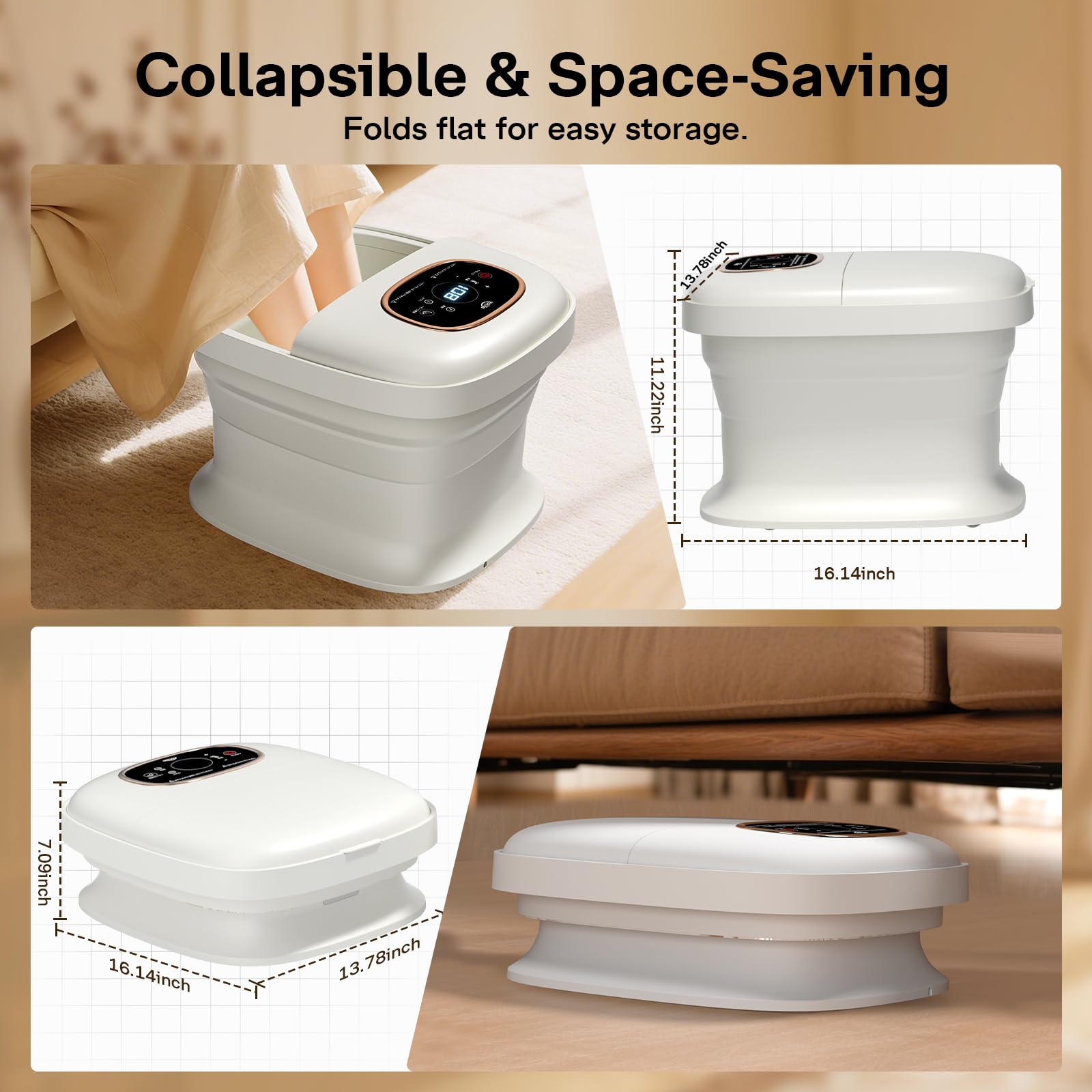 ALLJOY Thalasso Pieds Pliable avec Massage Automatique - Bain de Pieds Électrique avec 4 Rouleaux Motorisés, Bulles, Chauffage Rapide, Barre de Support Stable, Idéal jusqu'à Taille 46, Blanc