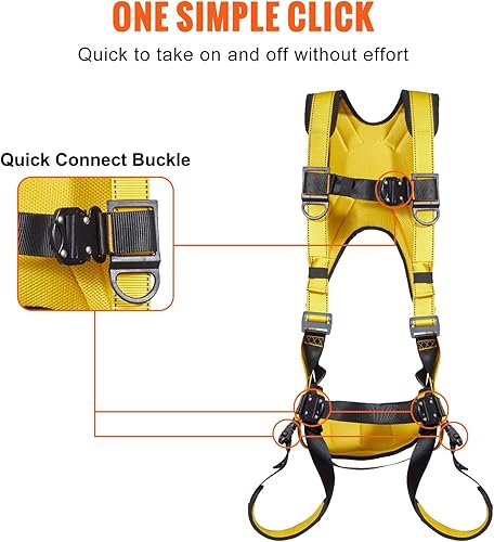 Miniatura 5 de VEVOR Arnés de seguridad, arnés de cuerpo completo, arnés de seguridad protección contra caídas con acolchado añadido, anillos laterales y anillos