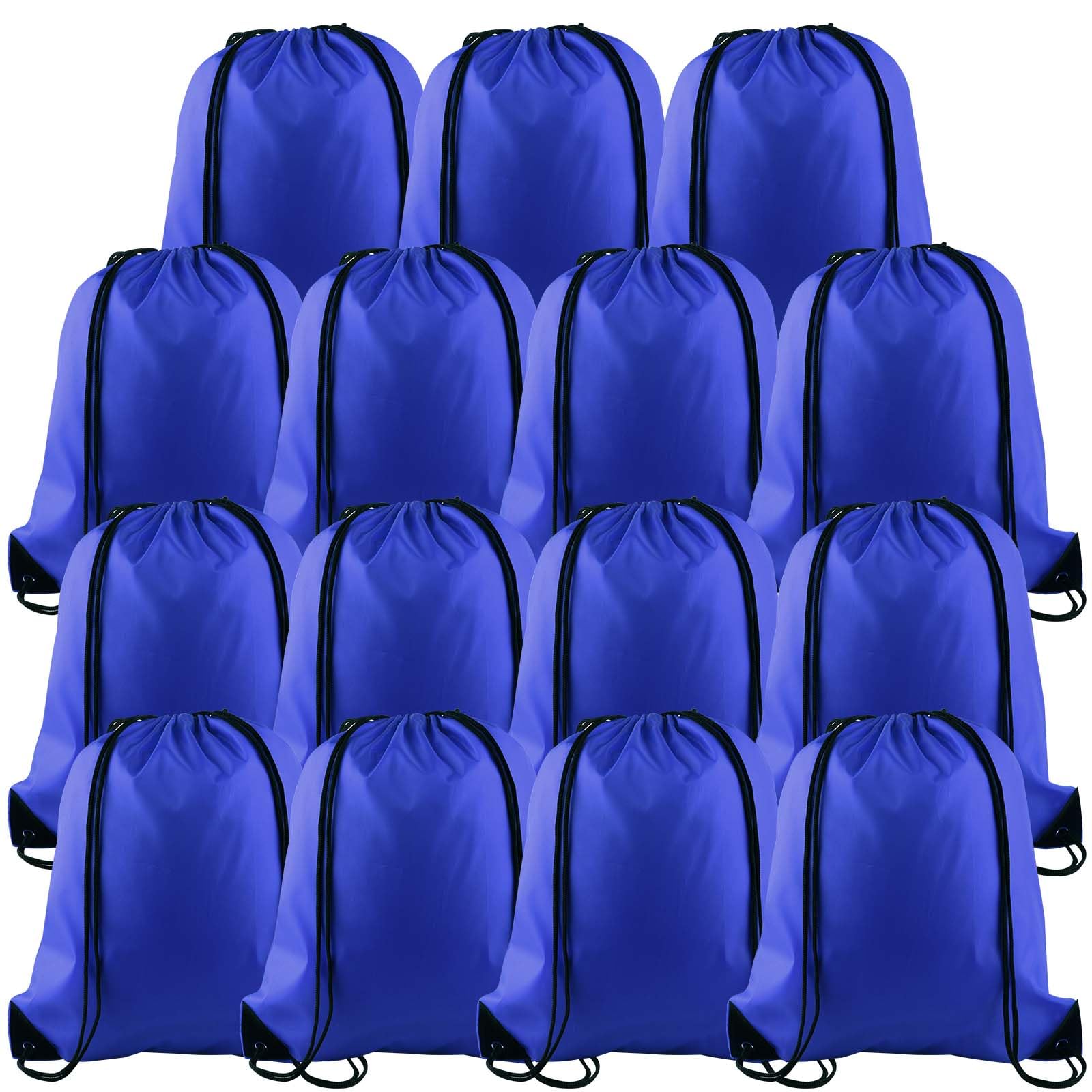 PLULON 15 Pcs Blue Drawstring Bags Drawstring Backpack Bulk, String Backpack Cinch Sack Sport Gym Backpack Bags for Yoga Traveling Outdoor Sports