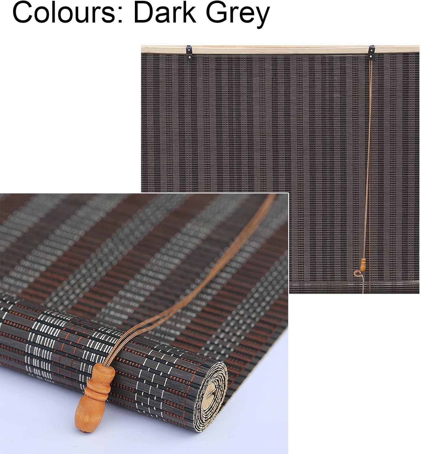 屋外竹ローラーシャッター 天然木ローリングバンブーカーテン 屋内と屋外の日よけパーティション装飾用(ダークグレー、140W*180H