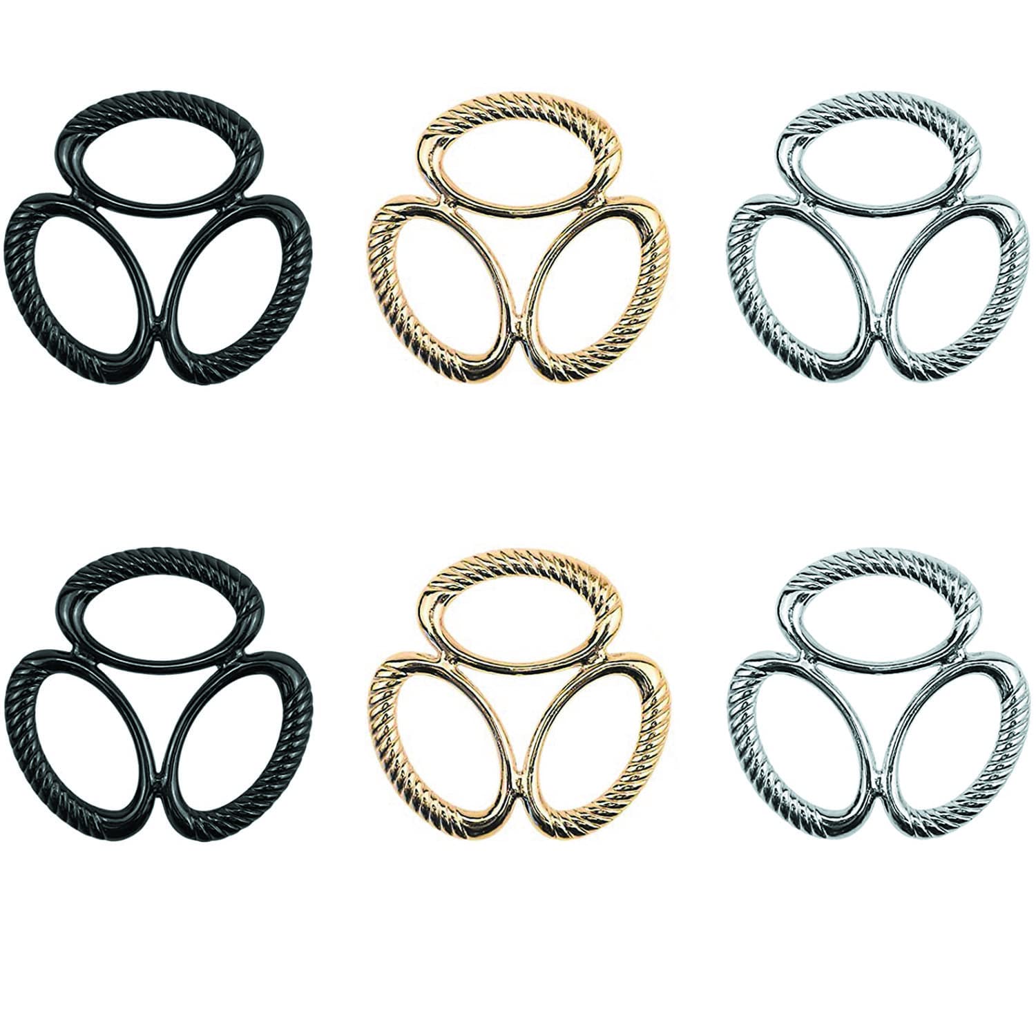 6 piezas de tres anillos de bufanda hebilla de seda anillo de bufanda simple moda soporte de envoltura triple deslizante joyería bufanda de seda clips de cierre, Metal