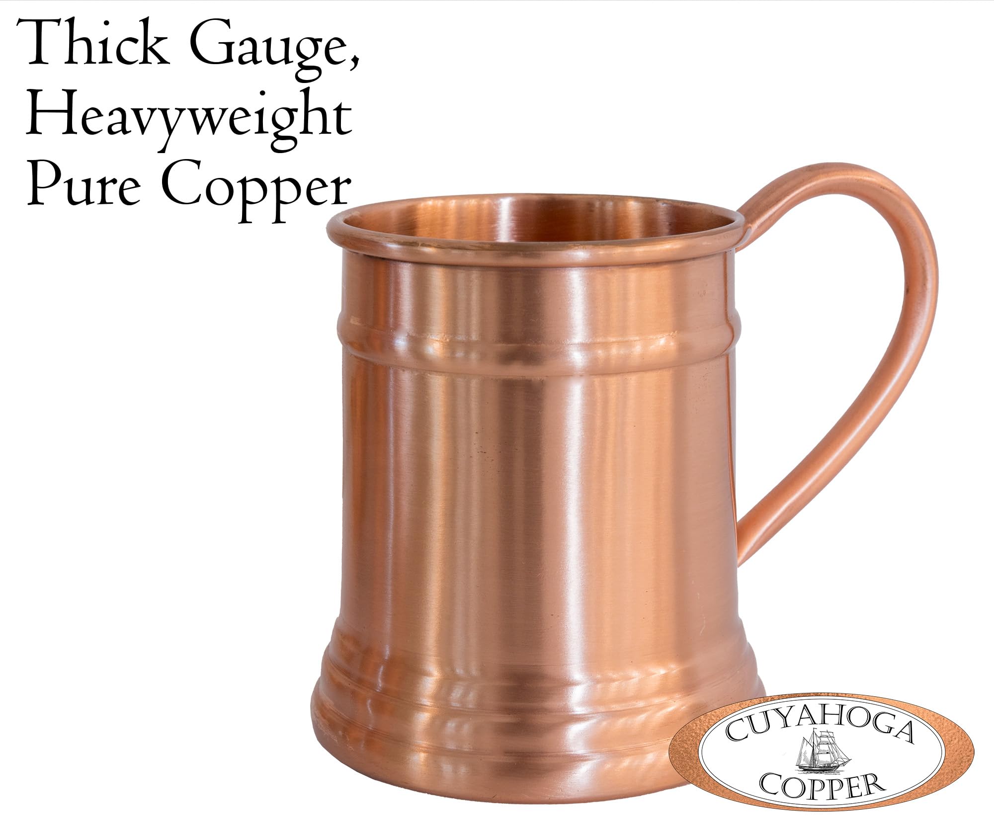 Cuyahoga Copper - Premium Pure Copper Drinking Mug - 16 oz Handcrafted, Elegant & Durable - Perfect for Cold Beverages, Cocktails, Beer & Moscow Mules - Ideal for Home Bar, Gift, and Everyday Use