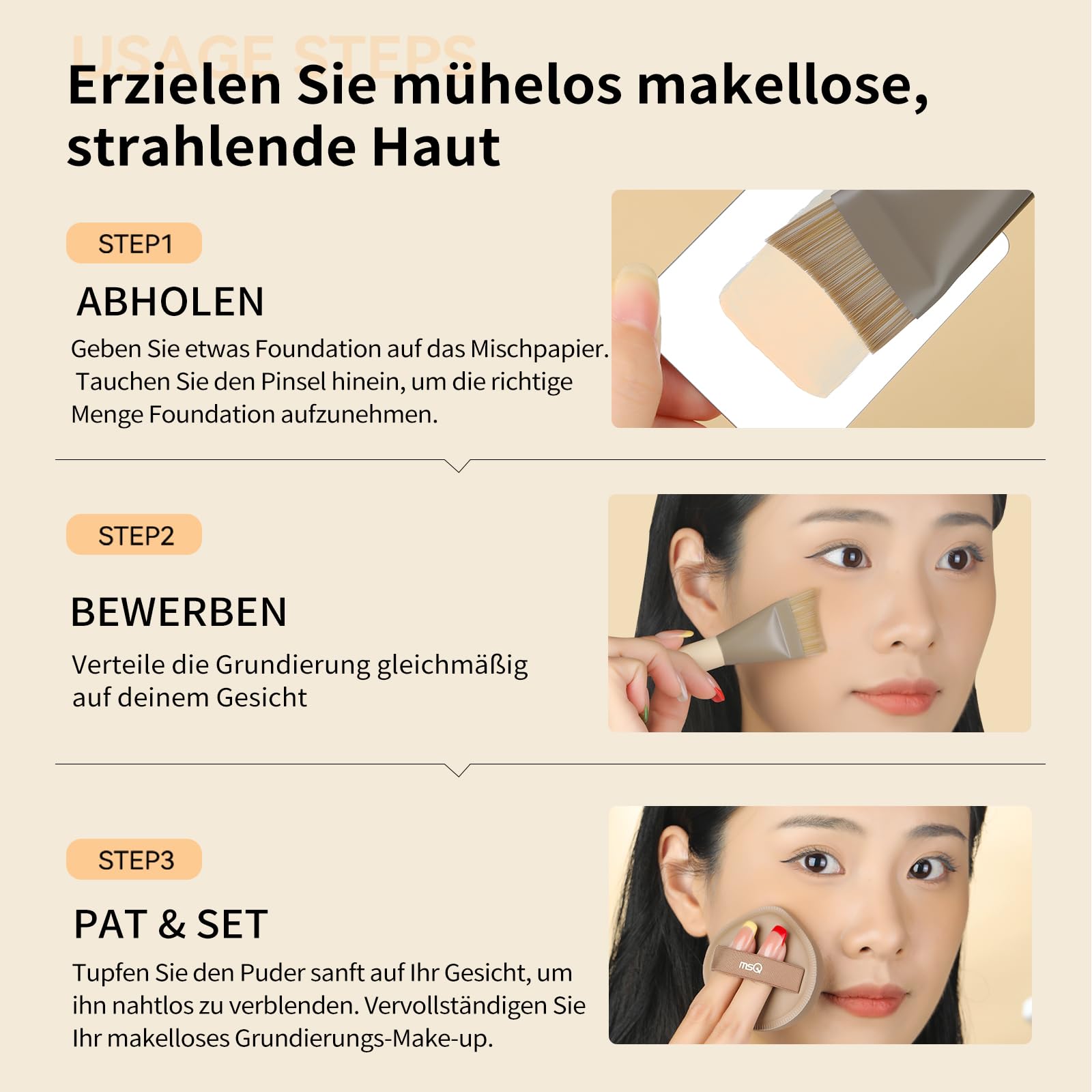 MSQ Pinceau fond de teint ultrafin,éponge de maquillage,avec boîte à poudre | pour fond de teint liquide,fond de teint,anti-cernes, pinceau de maquillage