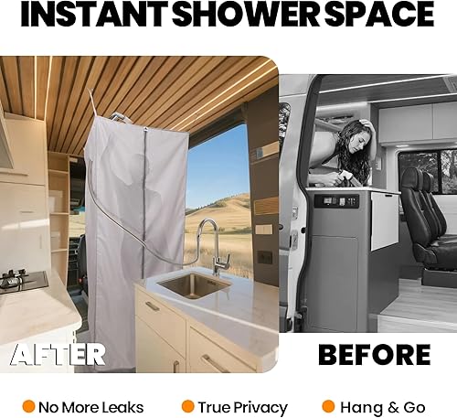 Miniatura 4 de Cortina de ducha de 72 pulgadas de altura, cortina de ducha oculta para caravana con calcomanías magnéticas, cortina de ducha interior para regadera