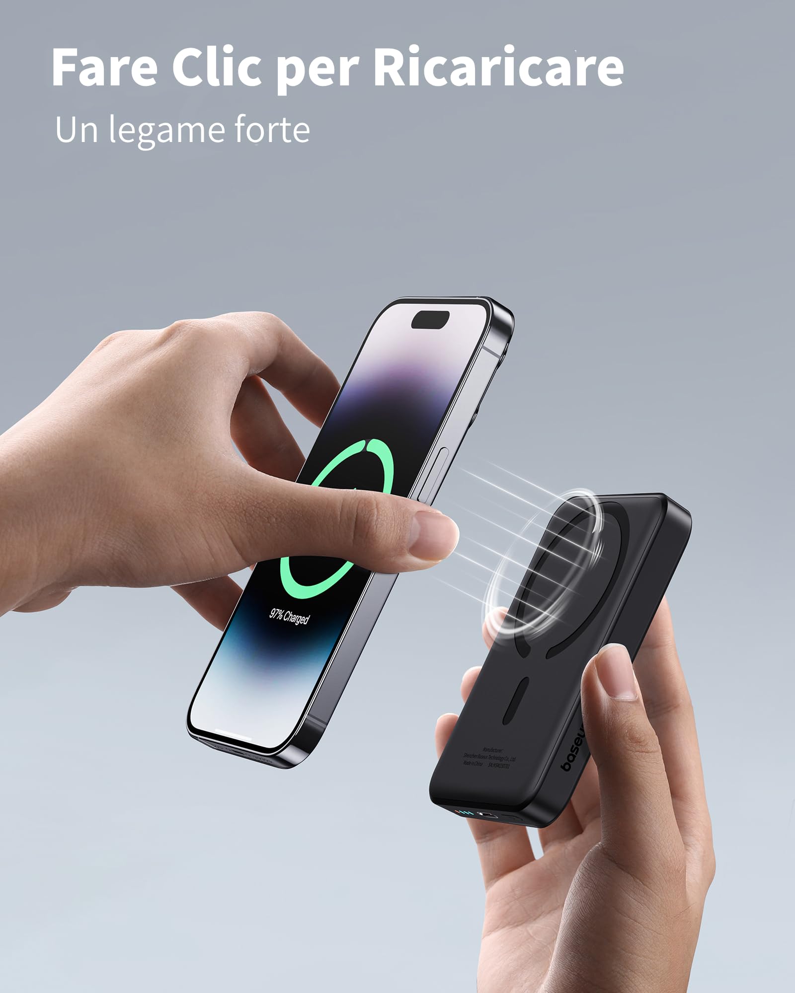 Baseus Magsafe Power Bank 10000mAh, Power Bank Portatili Magnetico per iPhone 15/14/13/12 Serie, PD 20W Power Bank Wireless, USB-C Mini Power bank, Nero