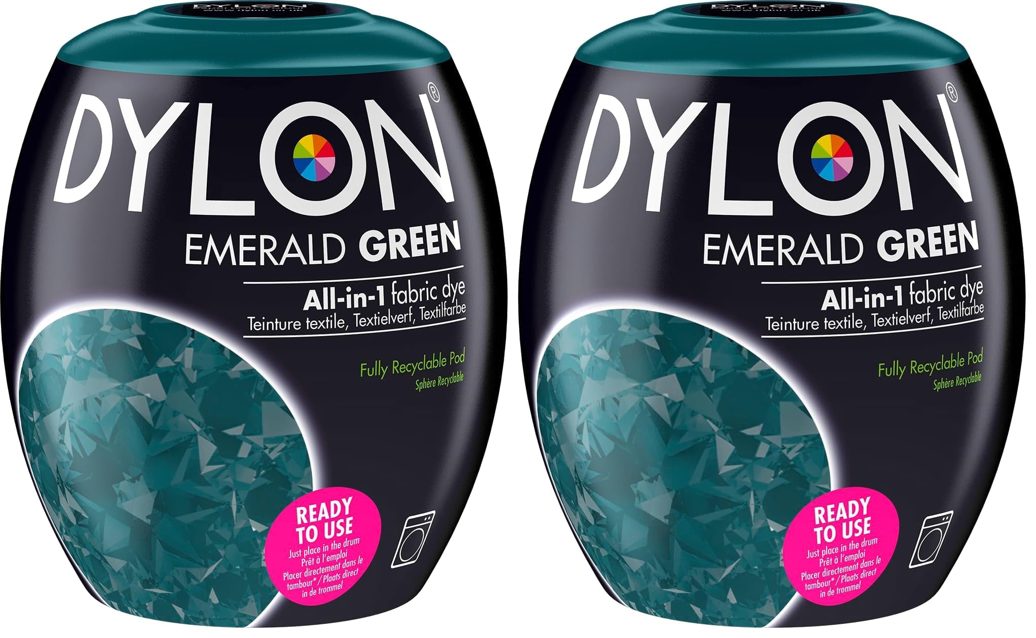 DYLON Washing Machine Fabric Dye Pod for Clothes & Soft Furnishings, 350g – Emerald Green (Pack of 2)