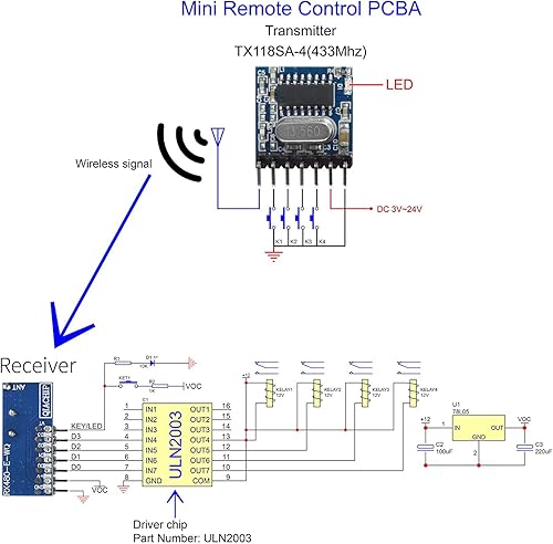 Miniatura 5 de QIACHIP Módulo RF Inalámbrico de 433MHz Receptor y Transmisor Control Remoto Integrado Código de Aprendizaje 1527 Decodificación Salida de 4 Canales