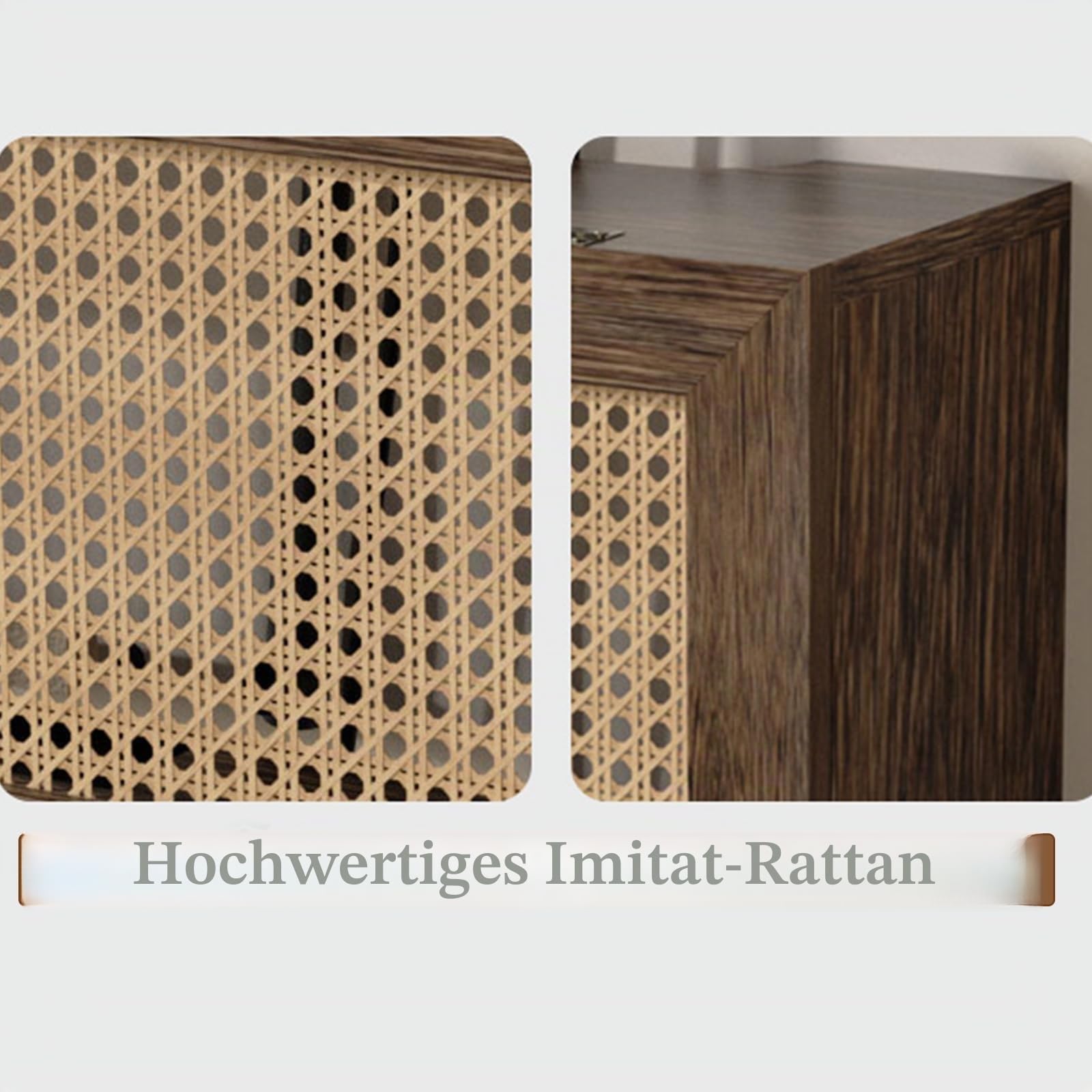 Rattan-WLAN-Router-Aufbewahrungsschrank for Kabelmodems und Netzwerkgeräte – Hölzerne WLAN-Router-Box, stilvolles Design mit Belüftung und Kabelmanagement(50 * 13 * 20cm)