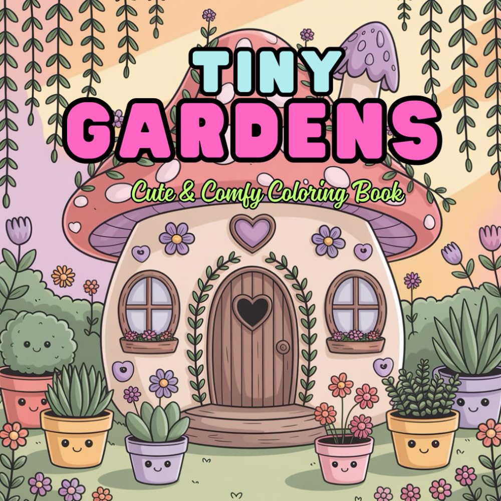 TINY GARDENS Cute & Comfy Coloring Book: Kawaii Tiny Gardens to Relax, Unwind and Color Perfect for Adults, Teens and Cozy Art Lovers