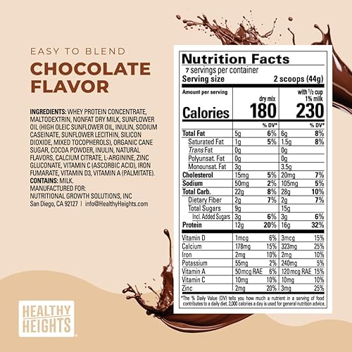 Miniatura 5 de Grow Daily 3+ Shake Mix - Recipiente de 7 porciones de Healthy Heights - Proteína en polvo (chocolate) - Desarrollado por pediatras - Batido