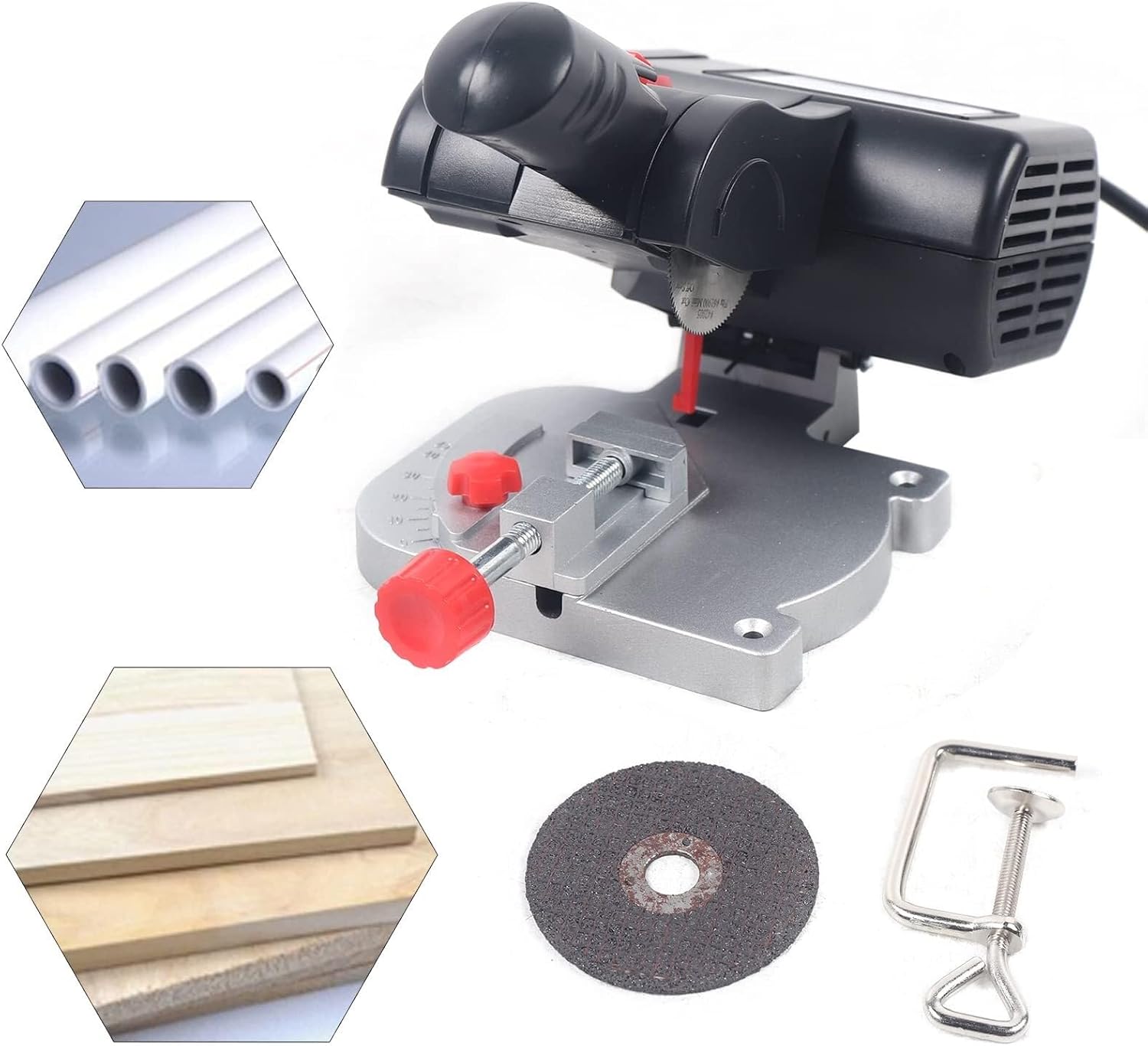 45° Miter Mini Benchtop Cut-Off Saw,Hobby Crafts Mini Cuts Wood Metal W/Clamping Tool, Cutting Angle & 7800r/Min For Metal Wood Plastic.(Black) (Black)