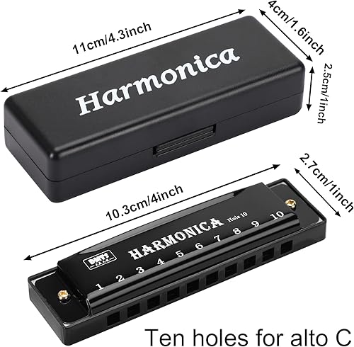 Miniatura 2 de UPINS Armónica, 4PCS Llave de C 10 Agujero 10 Tonos Titanio Color Armónica con Estuche para Principiante (negro)