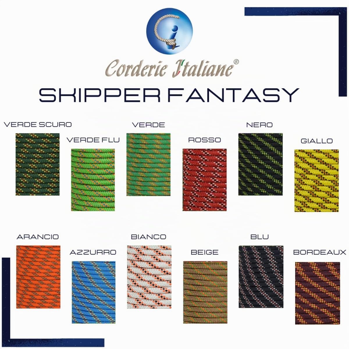 Corderie Italiane 006082279 Doppia treccia skipper fantasy alta tenacità, nera, 8 mm - 30 metri