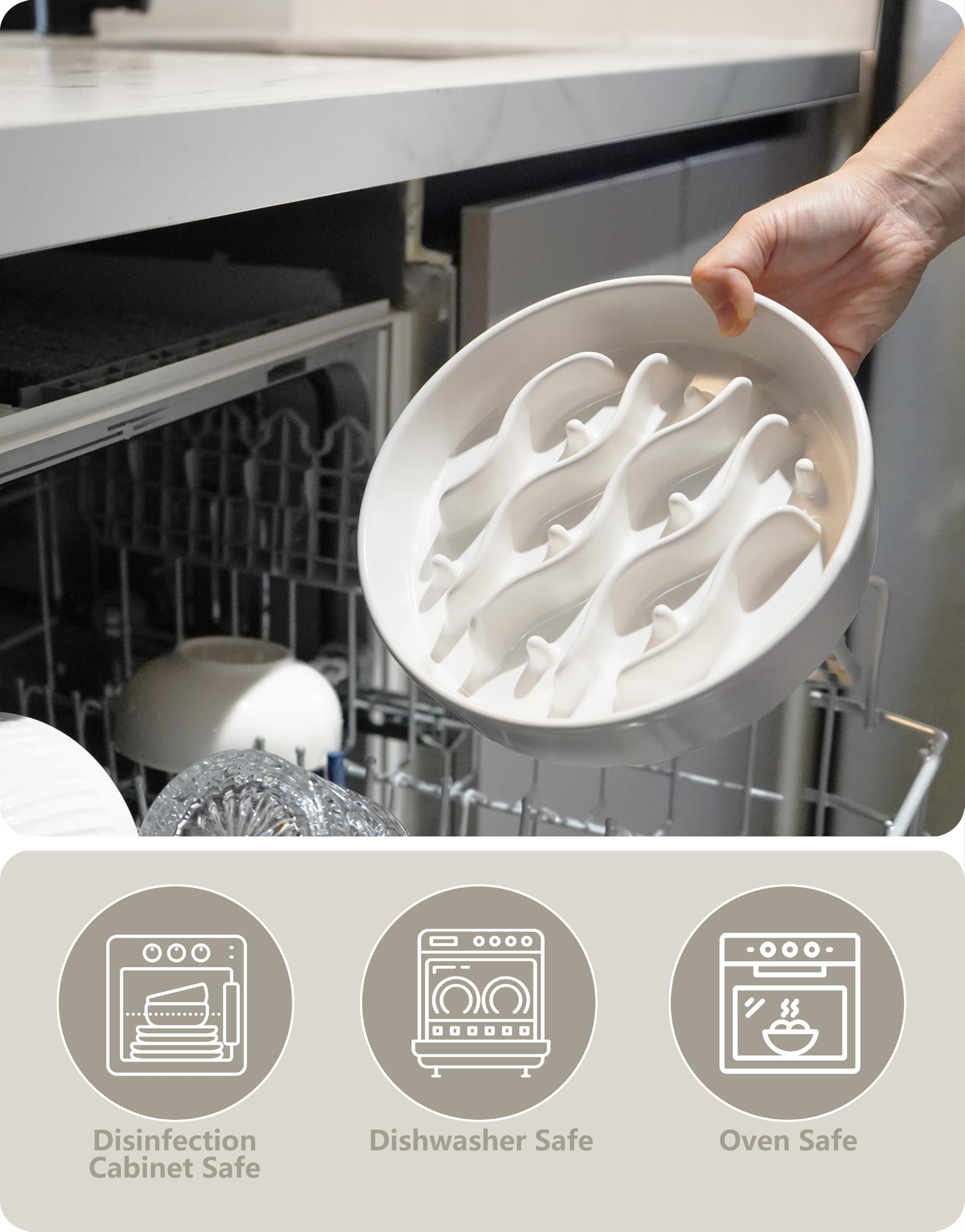 Ciotole Anti-Ingozzamento per Cani di Taglia Media e Grande, Ciotole Anti Ingozzamento per Cani Ceramica, 1000ml, Ø 21cm, Bianco