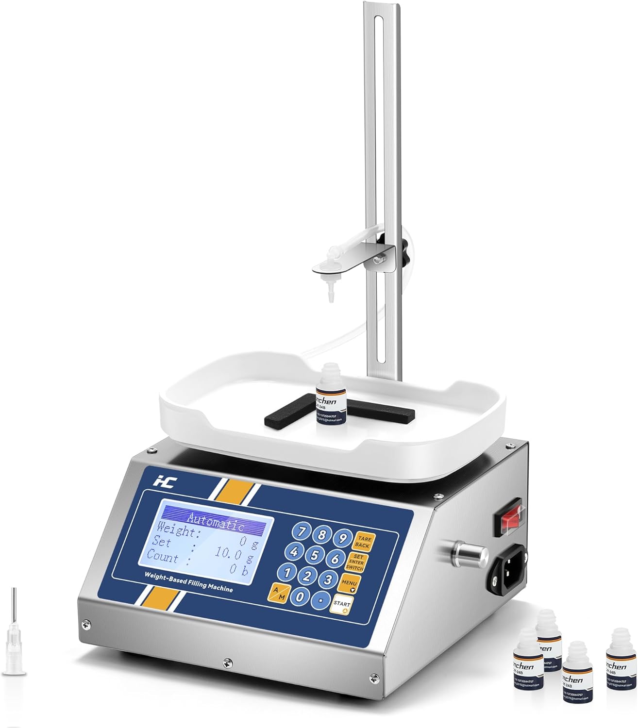 Hanchen Liquid Filling Machine 1-50ml 0.1ml Bottle Filler Machine Peristaltic Pump Weighing Filling Machine for Essential Oil, Oral Liquid, Perfume, Spray Bottle 110V-220V