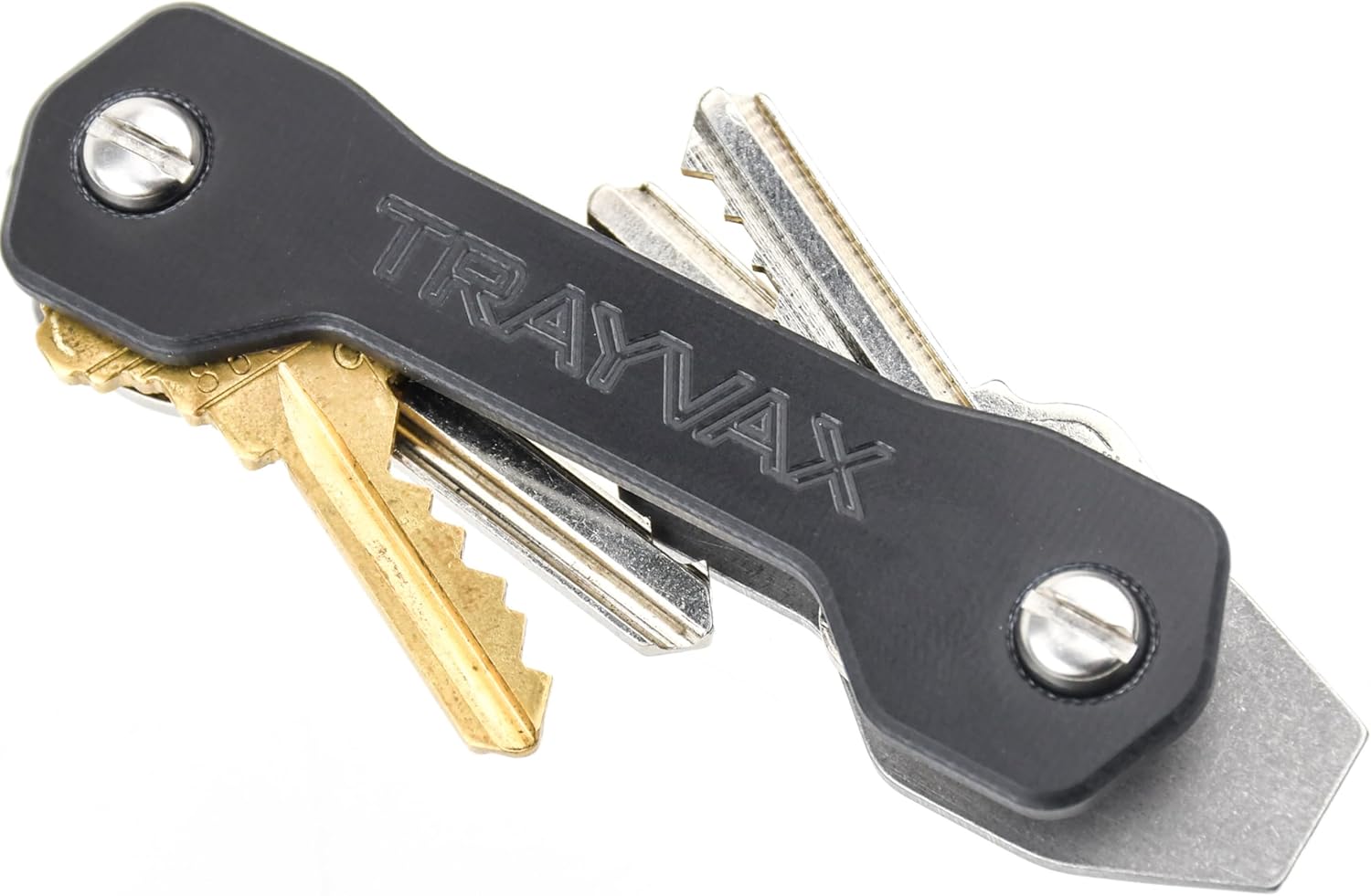 Trayvax Keydex Key Holder, Metal Keychain Organizer with Pocket Clip and Attachment Point, Holds 12 Keys, Black