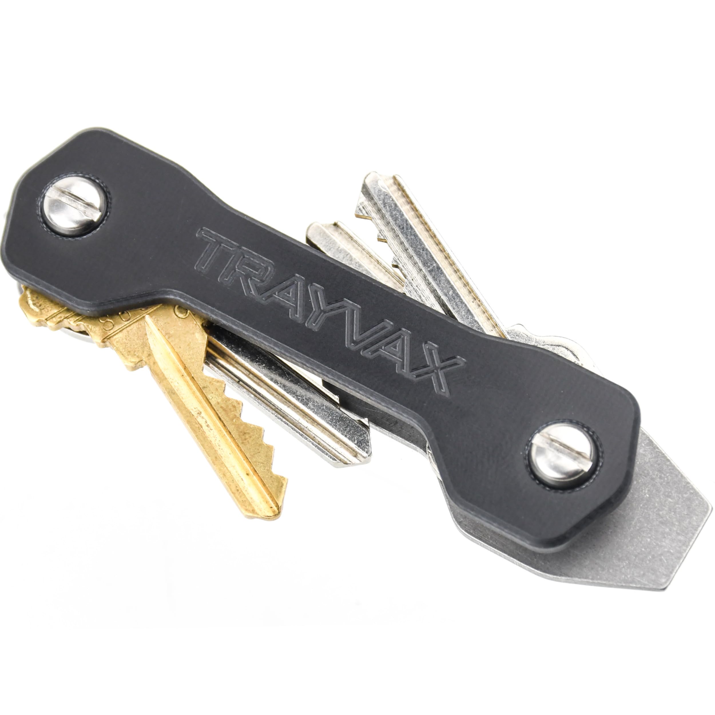 Keydex Key Holder, Metal Keychain Organizer with Pocket Clip and Attachment Point, Holds 12 Keys, Black
