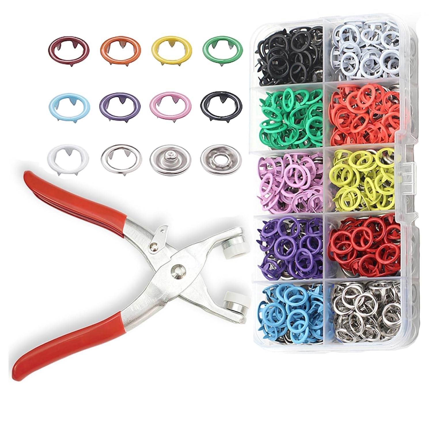 Snap Button Kit with Hand Press Tool, Metal Snap Fasteners Set with Multi-Color & Silver Buttons in Plastic Storage Box for Sewing, Clothes Repair, Baby Wear, DIY Craft Fabric Projects (Multicolor)-picture-21
