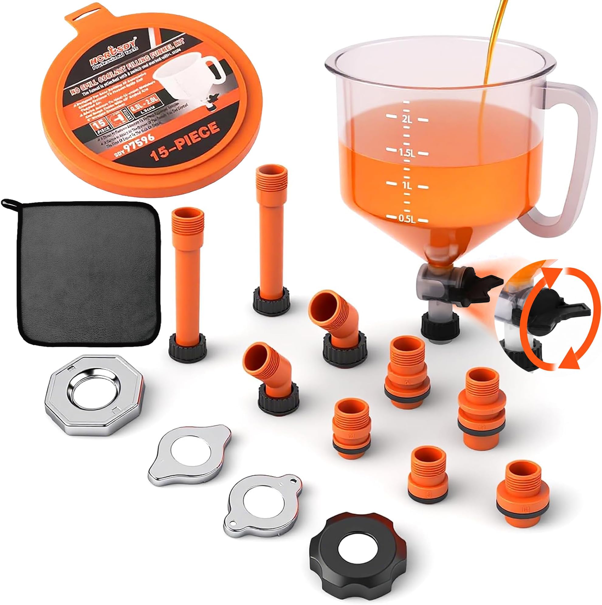 HORUSDY No-Spill Coolant Funnel Kit, Spill Proof Funnel Bleeder with Adapters. Universal Fitment