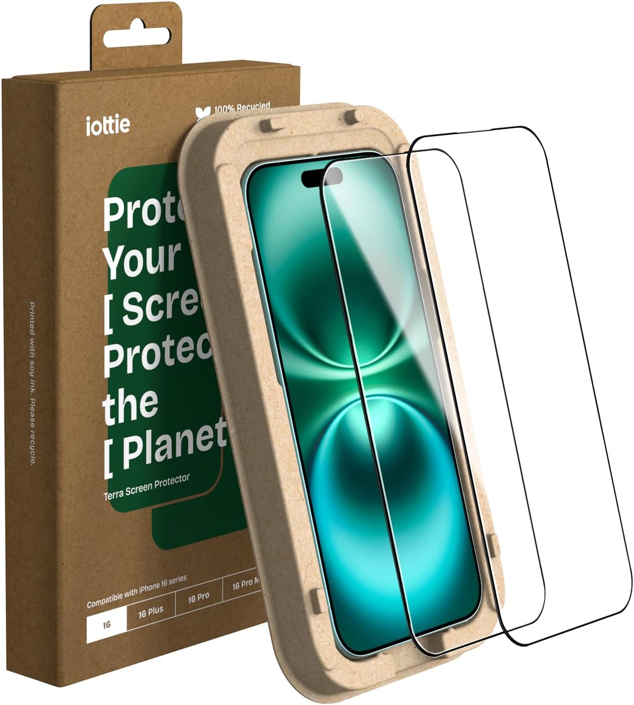 iOttie Terra Screen Protector for iPhone 16 with 2 9H Tempered Glass Screen Protectors and Eco-Friendly Reusable Alignment Tray iOttie Terra Screen Protector for iPhone 16 with 2 9H Tempered Glass Screen Protectors and Eco-Friendly Reusable Alignment Tray