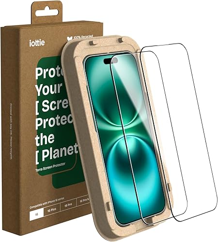 iOttie Terra - Protector de pantalla de vidrio templado para iPhone 16, grado militar, dureza 9H, inastillable, resistente a los arañazos,