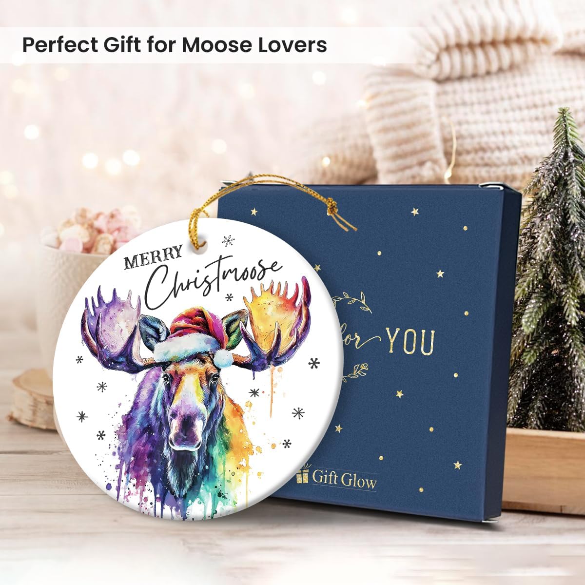colorful moose christmas ornaments 2025 - animal lovers gifts for women and men, unique moose gifts, christmas tree deer decor