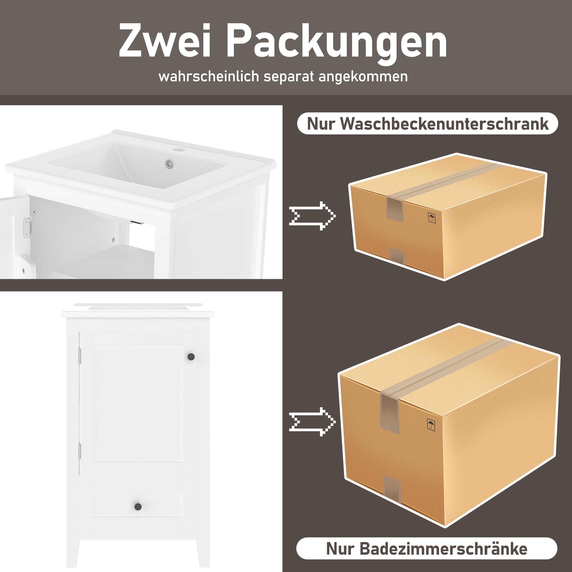 51 x 46 x 85 cm, mueble de baño de pie con lavabo, lavabo completamente lacado, estante para puerta, cajón silencioso con gran capacidad, estante ajustable, lavabo de cerámica, color blanco