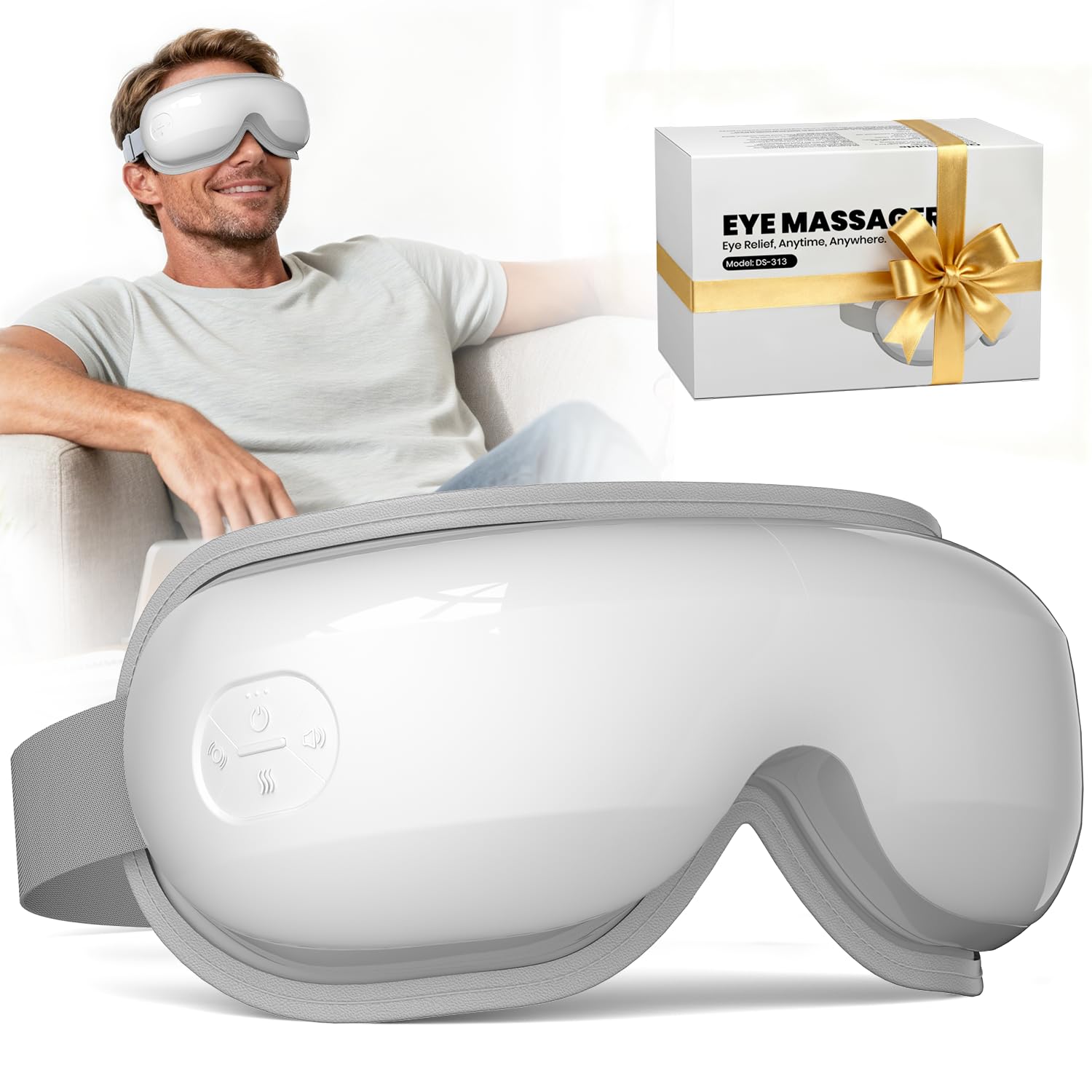 Eye Massager Heated Eye Mask for Migraines Strain Dry Eyes Relief Smart Sleep Mask with Heat Bluetooth Music
