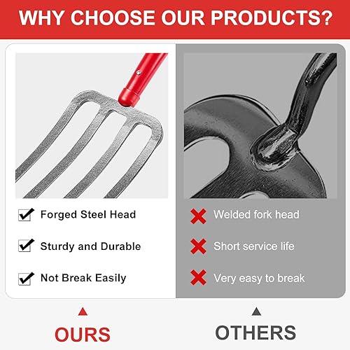 Miniatura 4 de HANTOP Horquilla de excavación resistente de 4 dientes con mango de fibra de vidrio para jardinería, heno, excavación de papas, 43 pulgadas