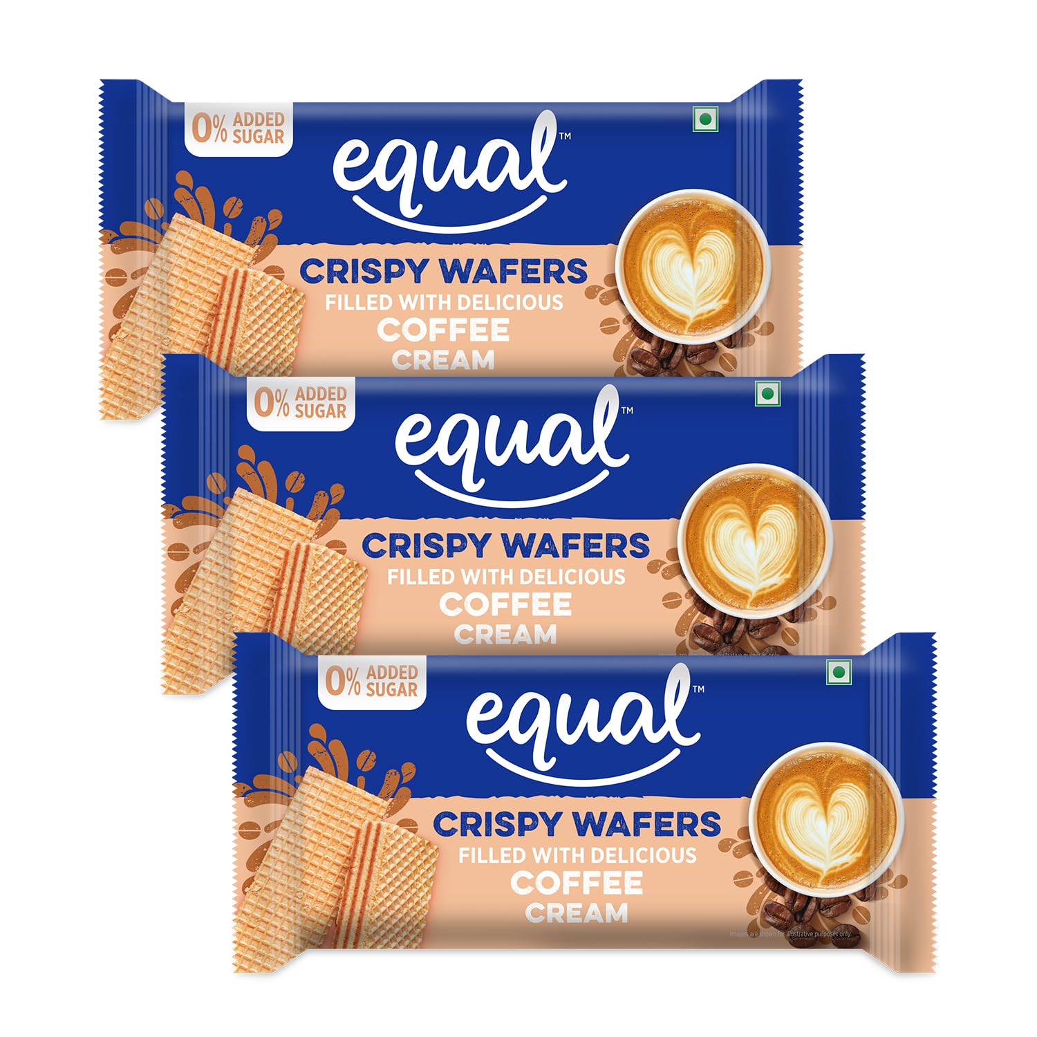 Equal Coffee Wafer Bars (Sugar-Free)|Pack Of 3 (60G Each)|0% Added Sugar & 100% Taste|Flavored Wafers,Refined Wheat Flour,Milk Solids,60 Gram