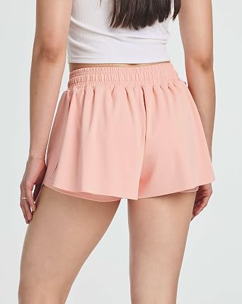 Real Essentials 4 Pack:Womens Flowy Dry Fit Running Short - Spandex Underneath Athletic Workout Gym Shorts (Plus Available)