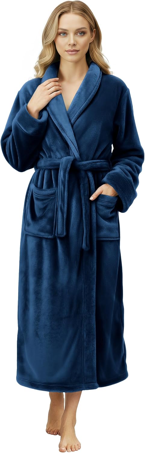 NY Threads Women's Fleece Shawl Collar Bathrobe Plush Long Spa Robe, Medium