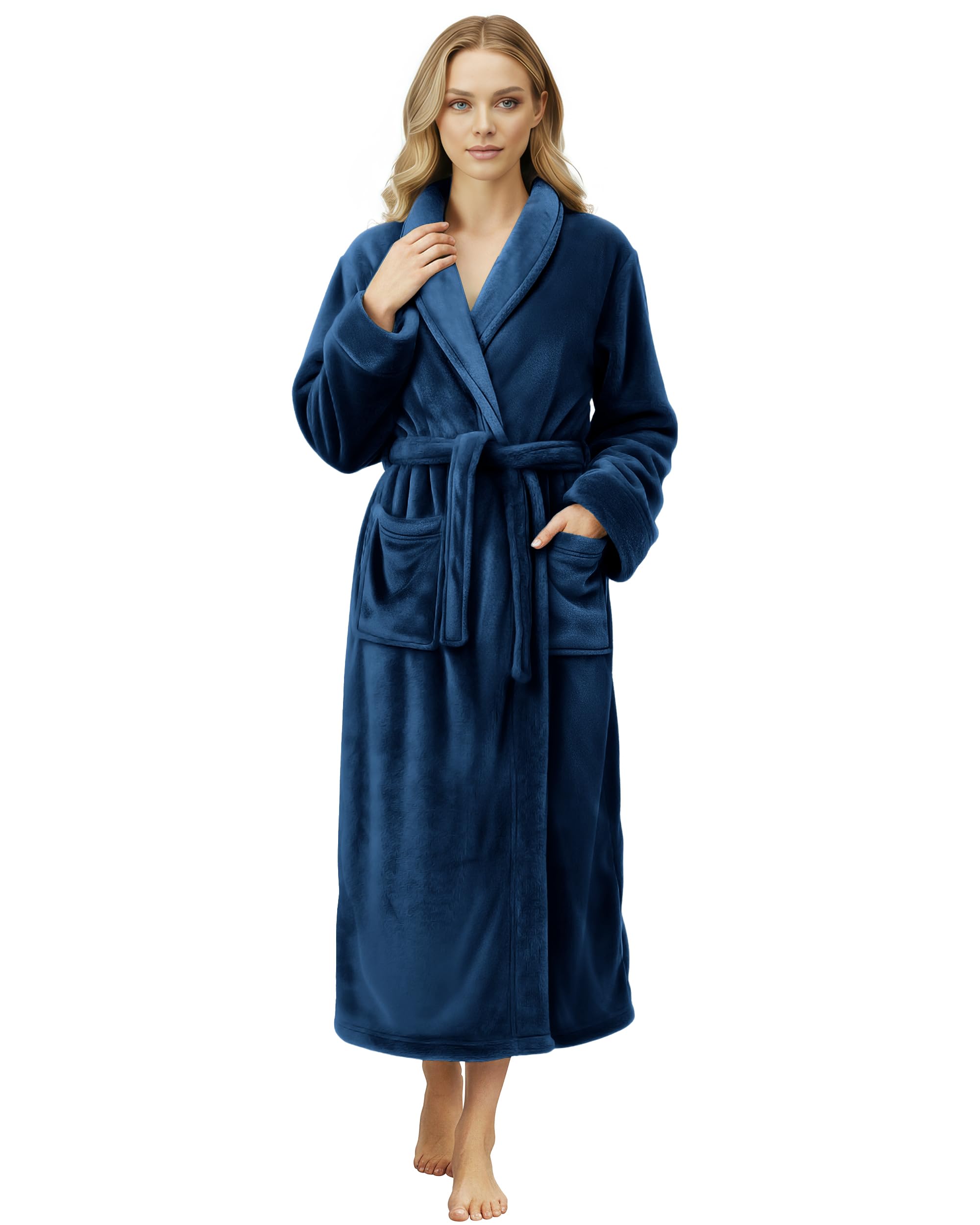 NY Threads Women Fleece Shawl Collar Bathrobe - Plush Long Robe