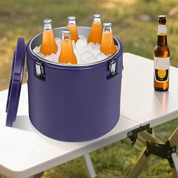 50L/13.2 Gal Commercial Insulated Bucket, 304 Stainless Steel Insulated Soup Container with Sealed Lid Large Capacity Ice Bucket with Handles for Parties Buffets Restaurants Blue