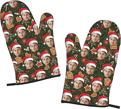 Manoplas de horno personalizadas para Navidad, juego de guantes de horno personalizados y soportes para ollas con foto, divertidos regalos para